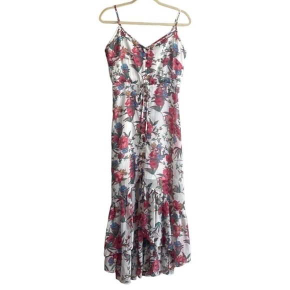 Nanette Lepore Tea Party Floral Maxi Dress High Low Asymetrical Hem Ruffle 6 - Picture 1 of 7